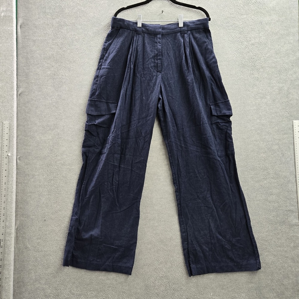 Abercrombie & Fitch Women Pants M Blue Cotton Linen Cargo Wide Leg 29" Y2K